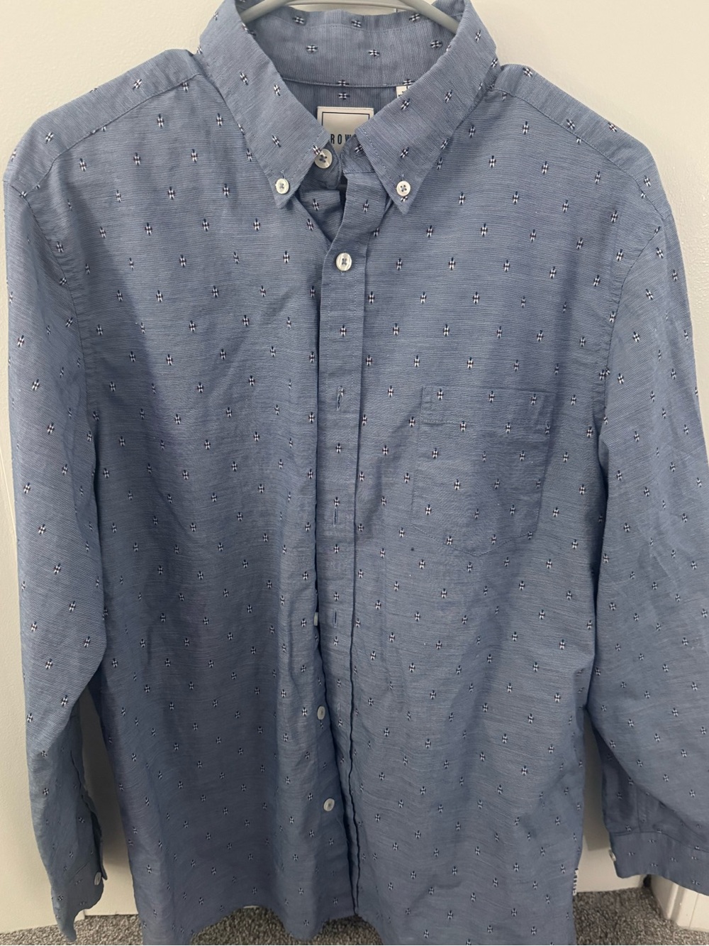 ROWM Men's‎ Blue Button-Down Shirt - Classic Oxford Style Print Men’s L